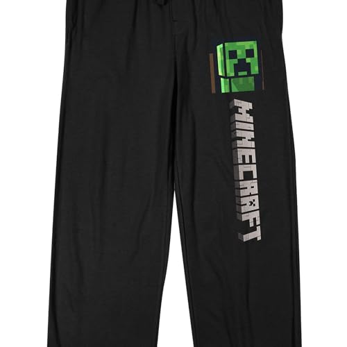 Minecraft Creeper Logo Adult Black Sleep Pajama Pants2