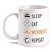 Fashionalarm Tasse Sleep Eat Workout Repeat - Trainieren beidseitig bedruckt mit lustigem Motiv | Geschenk Idee Trainer Fitness Training Sport, Farbe:weiß