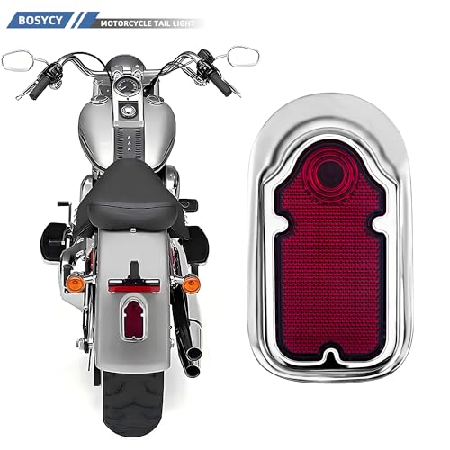 Image of Motorcycles LED Brake Tail Light, Chrome Metal Tombstone Red Taillight with High-Low Brightness, Compatible with Harley Bike