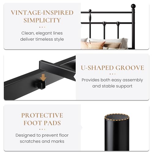 Image of SHA CERLIN Full Size Metal Platform Bed Frame with Victorian Vintage Headboard /Under Bed Storage /No Box Spring Needed /Easy Assembly /Noise Free /Mattress Foundation /Black