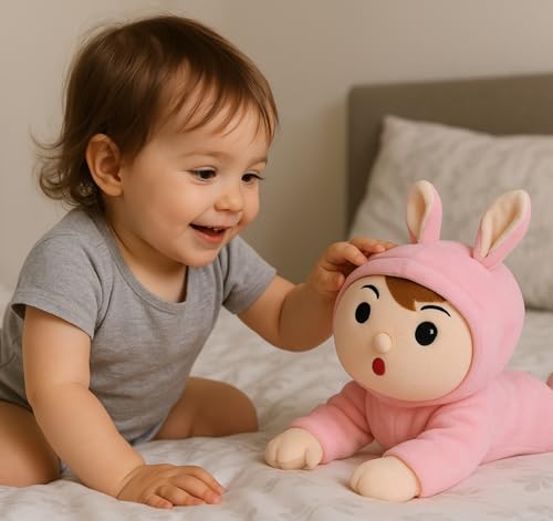 Image of Pink Bunny Baby Plush Toy for Kids Super Soft Stuffed Doll with Cute Character Face Bunny Ears Hood & Lying Body Perfect Birthday GiftBuddy Collectible Plush for Girls and Boys (30 cm)