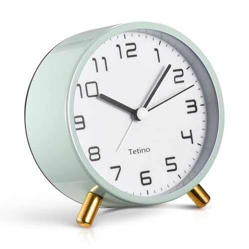 Tetino Analog Alarm Clocks,Retro Metal Desk Silent Non Ticking Small Clock with Night Light,Battery Operated,Simple Design,for Bedrooms, Bedside,Office,Home Décor (Green)