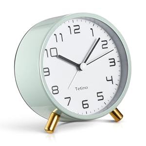 Analog Alarm Clocks,Retro Metal Desk Silent Non Ticking Small Clock with Night Light,Battery Operated,Simple Design,for Bedrooms, Bedside,Office,Home Décor (Green)