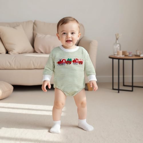 Baby Girl Christmas Striped Romper Toddler Long Sleeve Round Neck Xmas Element Embroidery Jumpsuit 3 6 12 18 Months2