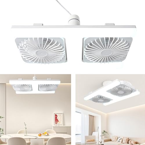 Ventilador de techo E27 con doble cabezal y lámpara LED regulable para dormitorio 2