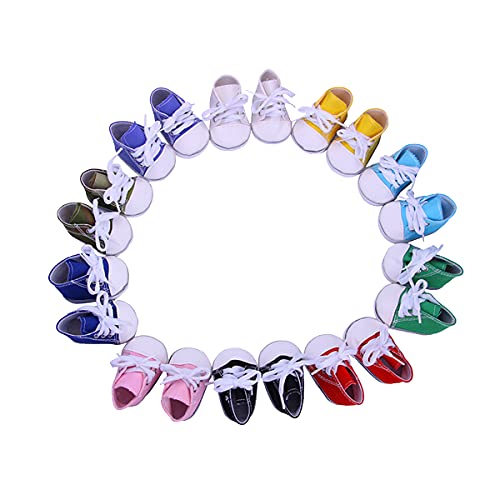 Luckdoll 10 Sets Color Doll Canvas Shoes for 18inch American Doll ,43 cm New Born Baby Doll,My Our Life Generation Doll and Other 16 Inch Dolls My Life Doll