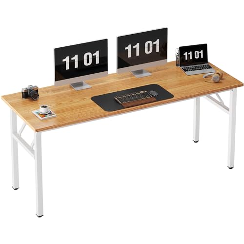 Image of Need Folding Computer Desk, Large 62 inches Folding Table for Home Office, No Install Needed Foldable Writing Table Long Desk, Space-Saving, Teak White