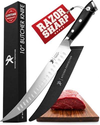 Kitchen perfection 10” Butcher Breaking Knife for Meat Cutting, BBQ Brisket