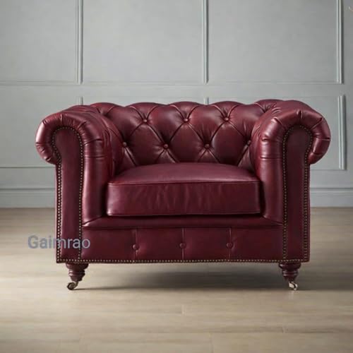 Image of Modern Classic Design Leatherette Luxury Chester Sofa Set with Button Tufted, Sofa for Living Room Home, Office and Lobby, Living Room Set (Burgundy, 1 Seater Sofa)