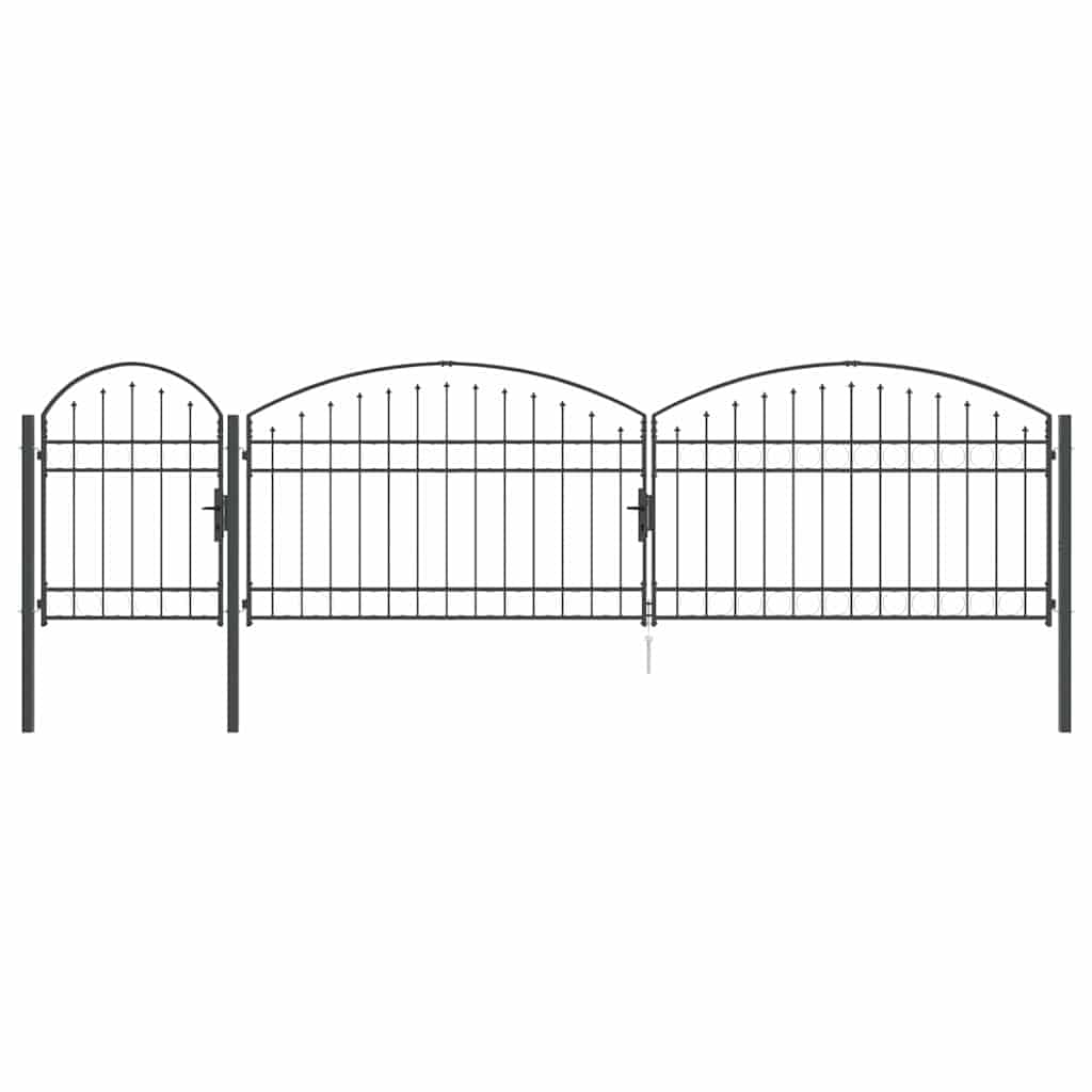 vidaXL Gartentor mit gewölbtem Oberteil Assen Grau 500 x 75 cm Stahl, Garten- und Terrassentür, robuster Stahl, moderne Sicherheit, Outdoor-Deko, Schutz für deinen Zaun