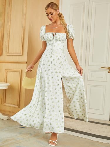 Image of KUTUMAI Women Summer Puff Sleeve Off Shoulder Floral Flowy Long Maxi Dress