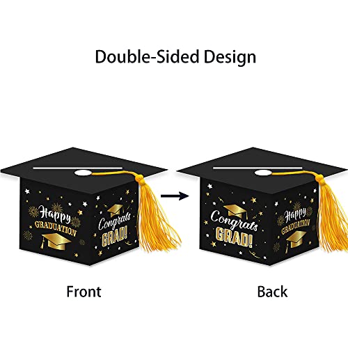 Image of 2026 Graduation Party Card Box, Black Gold Congrats Cap Card Holder Box with Tassel for 2026 Graduation Party Decoration