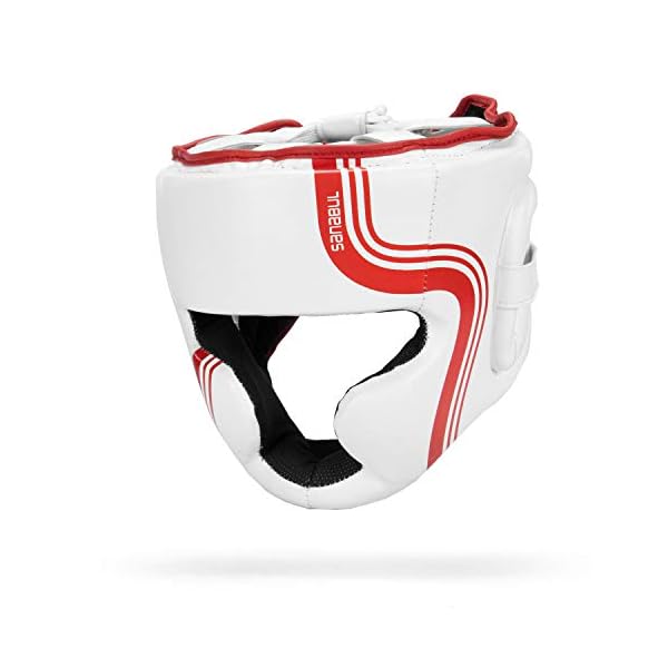 Sanabul-Core-Series-Boxing-MMA-Kickboxing-Head-Gear Sanabul Core Series Boxing Headgear for Men and Women | Full-Face Coverage, Impact-Dura Shock Tech | Elevate Your Protection for Multiple Combat Sports | Boxing Gear (White/Red, L/XL)