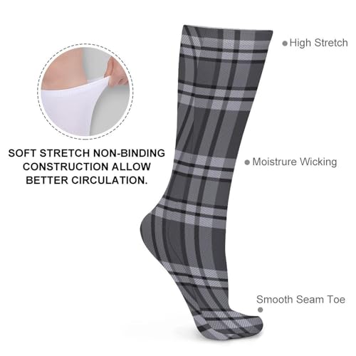 Unisex Novelty Socks,Gray And Black Tartan Plaid Fashion Casual Calf Socks Breathable Athletic Sports Socks3