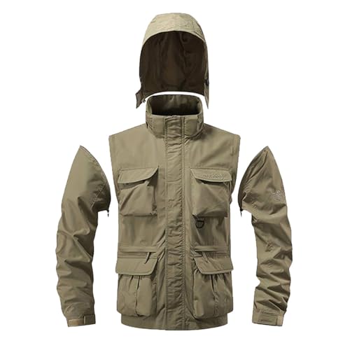 Men's Casual Jackets Outdoor Functional Workwear Jacket with Removable Hood and Sleeves Versatile Pockets2