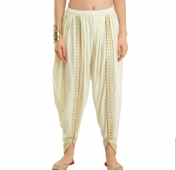 kanna fabric Women/Girls Cotton Rayon Solid Full Length Lace Loose Fit Plain Dhoti/Salwar/Patiala Color-Off White-picture-14