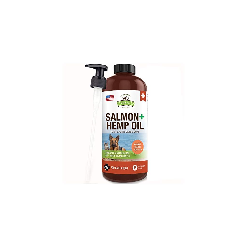 Strawfield Pets' Salmon + Hemp Oil Wild Alaskan Salmon Oil For Dogs & Cats With Organic Pet Hemp