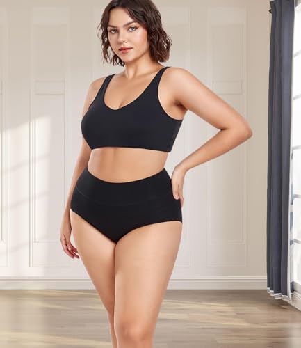 wirarpa Women's Underwear High Waisted Ladies Cotton Panties Soft Full Coverage Briefs 5 Pack Black X-Large - Thumbnail 7