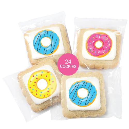Image of Donut Cookies Party Favors | Individually Wrapped 24 Pack Cookie | Doughnut Theme Birthday Kids Adults Treats snacks Sweet One Two Sweet Party