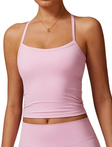 Image of QBGJTD Womens Longline Sports Bras Cross Back Active Gym Yoga Padded Workout Crop Tank Top with Built in Bra