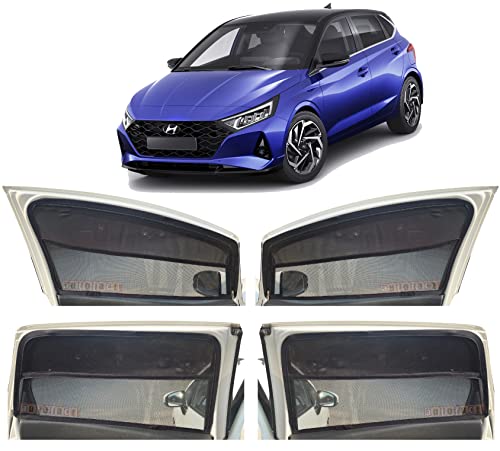 Image of Autofact Magnetic Car Sunshades Compatible with Hyundai i20 New (2020 to 2024) (Set of 4) - Easy Installation, UV Protection, Keeps Car Cool (Front 2 with Zippers, Rear 2 Without Zippers)