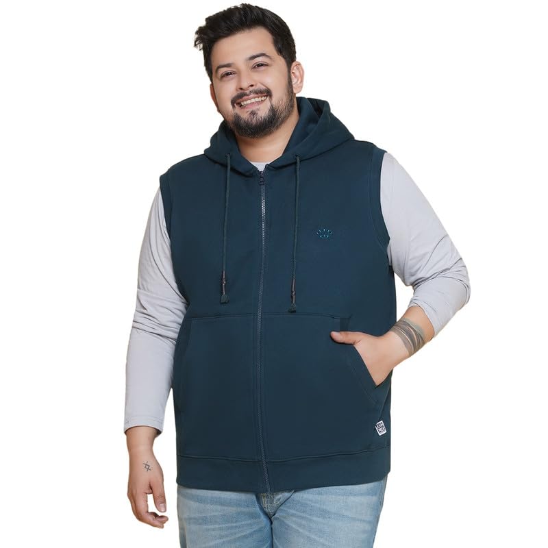 john pride Plus Size Men's Solid Mock Collar Hooded Blue Cotton Sweatshirt for Men-picture-29