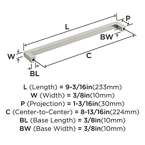 Image of Amerock | Cabinet Pull | Satin Nickel | 8-13 /16 inch (224 mm) Center-to-Center | Monument | 1 Pack | Drawer Pull | Cabinet Handle | Cabinet Hardware