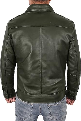 Image of Vintage Leather Jacket Men - Real Lambskin Turndown Collar Mens Leather Jacket