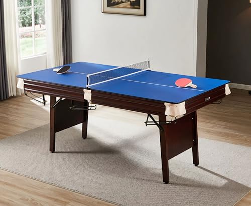 Image of RUP Premium Solid Wood 3-in-1 Multi Game Table | 7ft Pool Table + Table Tennis + Conference /Study Table | Folding Legs | Accessories Included