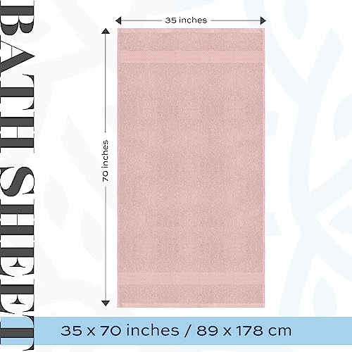 Image of White Classic Pink 650 GSM Cotton Bath Sheet Towel - Extra Large 35x70, Luxury Soft, Highly Absorbent, Quick Dry, 2 Pack