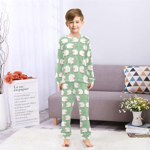 Little Sheep Grassland Soft Pajama Set for All Seasons,Breathable Pjs Long Sleeve Sleepwear,Comfy Loungewear 2 Piece Underwear Set 4T4