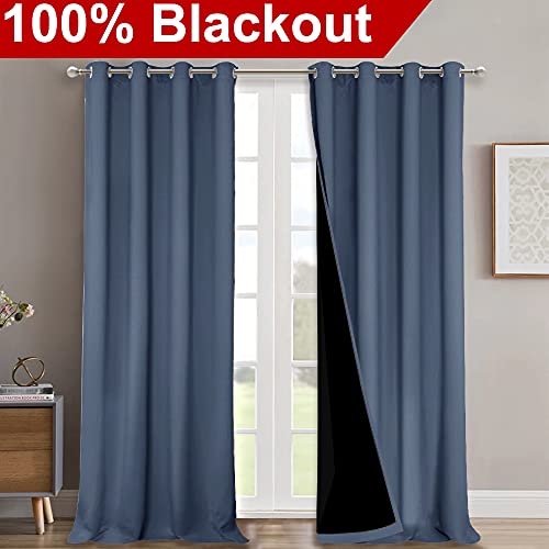 Image of NICETOWN Room Warming Curtains, 100% Sun Blocking Curtains, Sound Proof Drapes with Black Backing, Full Light Blocking Panels for Patio Sliding Door (Stone Blue, 1 Pair, 52 inches x 108 inches)