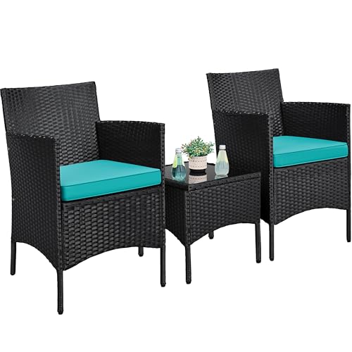 Yaheetech 3 Pieces Patio Porch Furniture Set, Outdoor PE Rattan