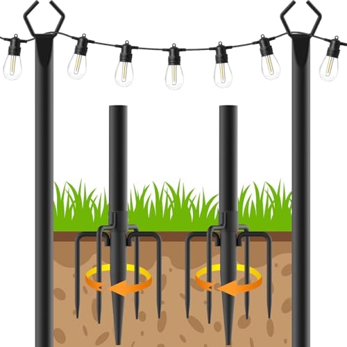 HoldOneLight String Light Pole for Deck - 2 Pack 9.8FT for Outside Hanging Steel String Poles for Outdoor Decoration Garden Backyard Patio Lighting Stand for Parties Christmas Wedding (2 Pack)