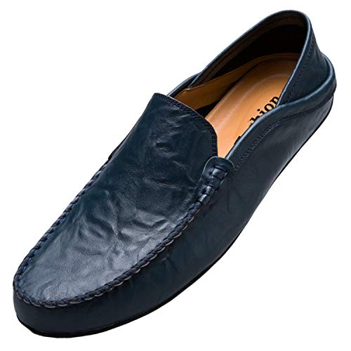 Unitysow Mocasines Hombres Zapatos de Vestir Casuales Holgazanes Slip On Verano Plano Cuero Zapatos de Conducción Zapatillas Azul 39EU