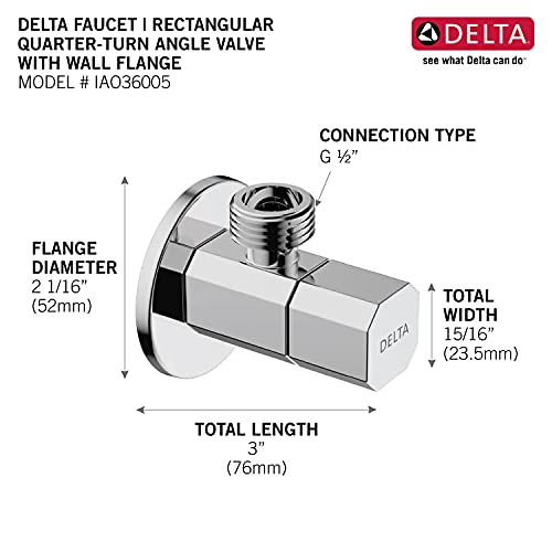 Image of DELTA FAUCET | Brass Rectangular Quarter-Turn Angle Valve | Stop Cock with Wall Flange | Polished Chrome| IAO36005