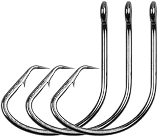 Saltwater Circle Fishing Hooks, 100-200pcs Catfish Hooks Octopus J Hooks High Carbon Steel Offset Fish Hooks for Striped Bass Freshwater Saltwater Fishing (2#(100pcs per Pack))