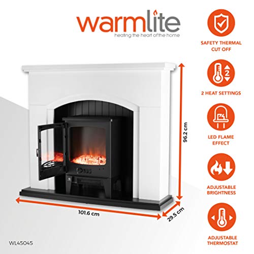 Warmlite Cambridge Electric Fireplace Suite, Adjustable Thermostat and LED Flame Effect, Traditional Stove Design - Image 4