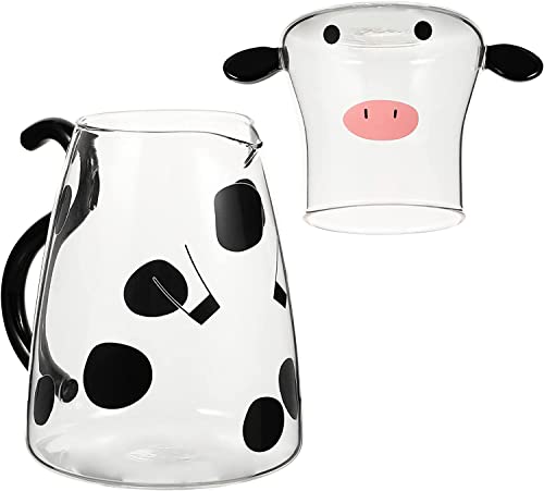 Foto von Lieblich Eisbeständig Ml Design Cartoon Trinken Saft Getränk Wärme Einzugsbecher Nachttisch Glaskaraffe Milchkrug Wasserkaraffe Kuh Muster Milchkaraffe Glas