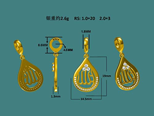 ALLAH Teardrop Islamic Calligraphy Muslim Eid Ramadan Charm Pendant - 14K Gold Plated on 925 Sterling Silver For Pandora & Similar Charms Bracelets or Necklaces4
