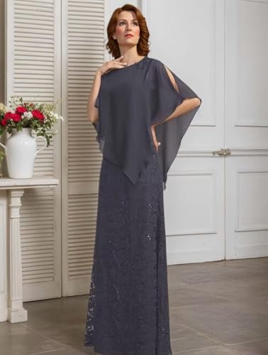 Women's Mother of The Bride Dresses for Wedding Sequin Laces Beaded Capelet Chiffon Long Formal Evening Party Gowns4