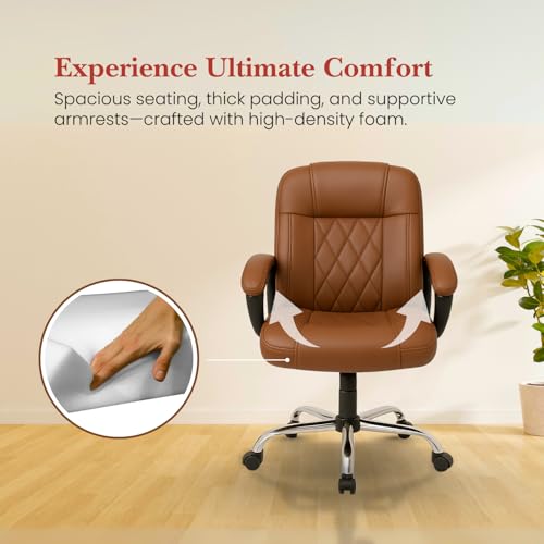 Image of activa Ergonomic Office Chair with Premium Leatherette & Padded Seat | Adjustable Height | Desk Chair for Work /Study | Chairs for Workstations (Galaxy, Tan)