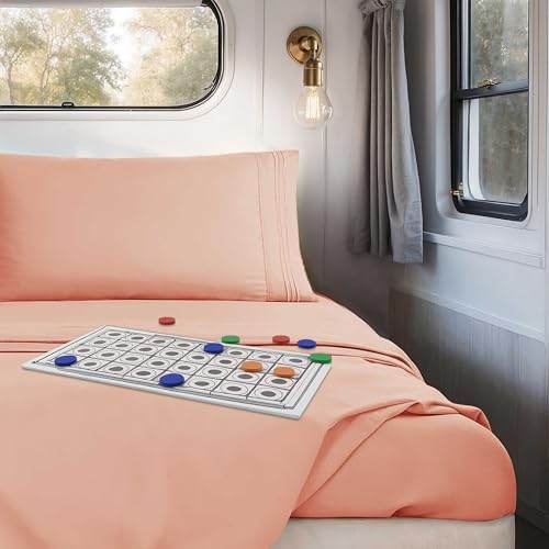 Nestl Peach Short Queen Sheets for RV, Hotel Luxury RV Queen Sheets Set, 4 Piece Fitted Bed Sheet Set and Pillowcases, Super Soft, Wrinkle-Free, and Breathable Camper Bedding