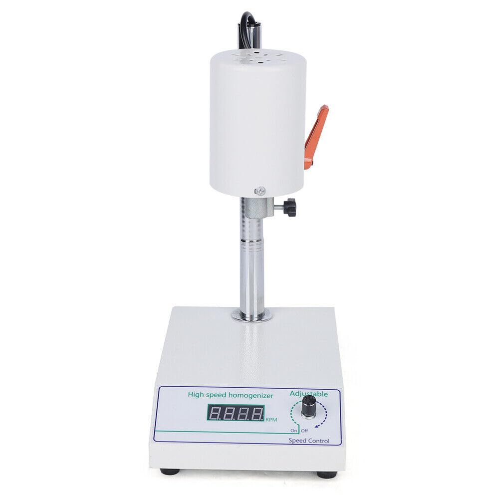 Homogenizer Emulsifier Dispersion Mixer Lab, High Speed Overhead Homogenizer Mixing, Disperser with Two Working Heads, Speed Adjustable Suction-Type Homogenization Function, 8000 to 22000RPM, 110V