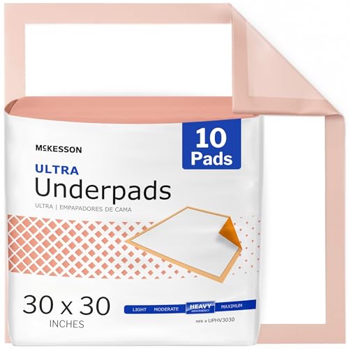 McKesson Ultra Underpads, Heavy Absorbency, Peach, 30 x 30 in, 10 ct