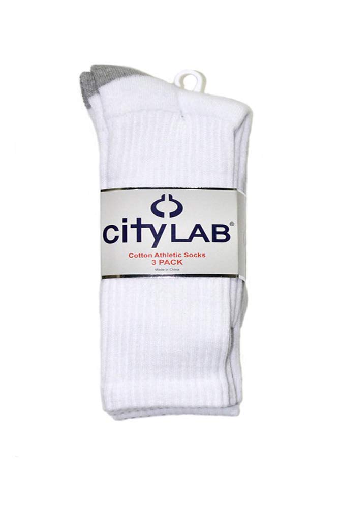 City Lab Men's 3-Pack Athletic Crew Socks, White, Sock 10-13/Shoe 6-12.5