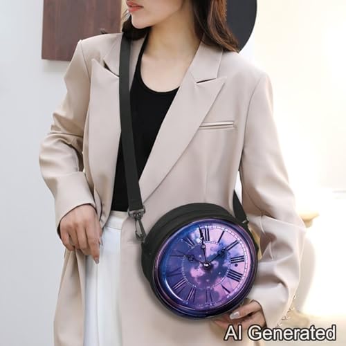 Image of Women Novelty Round Clock Shape Zippered Clock Purses for Women Tote Handbag Shoulder Bag, Gift for Mom Girlfriend