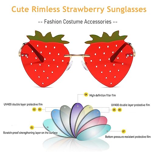 Cute Strawberry Shape Sunglasses for Women Men Girls Boys Party Prom Accessories Halloween Christmas Costumes Glasses (Red)2