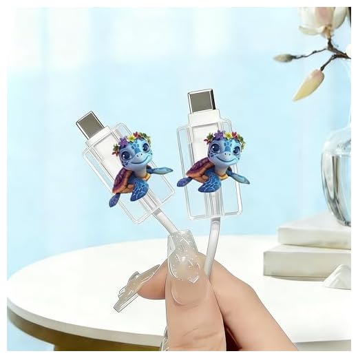 2pcs Acrylic Cable Protector, Cartoon sea Turtle with Floral Crown Type-C Compatible, Anti-Break Data Cable Cover, Gift Idea,Beautiful and Durable Charging Cable Protective Case(SJXT-001)