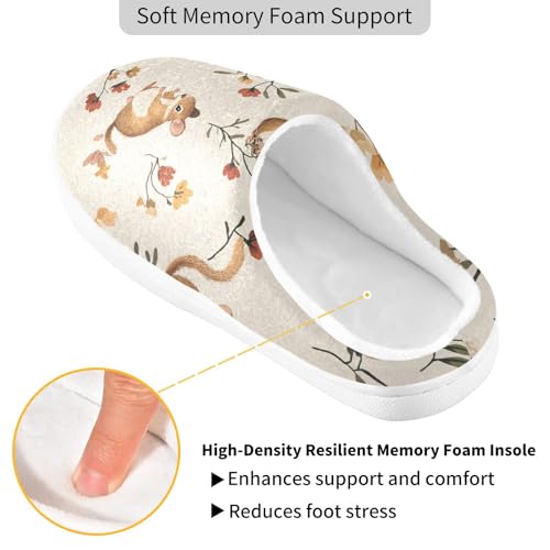 JUNZAN Beauty Squirrel animal Beige Womens House Cotton Slippers Soft Memory Foam Travel Slippers for Bedroom Funny Presents 6-72